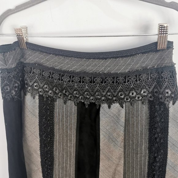 PER UNA M&S Long Flared Panelled Heavy Skirt Black Grey Lace Trim UK 16 Boho - Picture 3 of 7